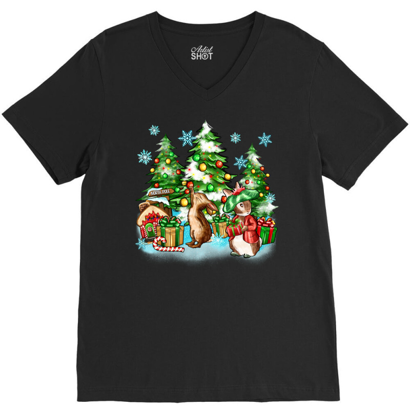 Christmas Rabbits V-neck Tee | Artistshot