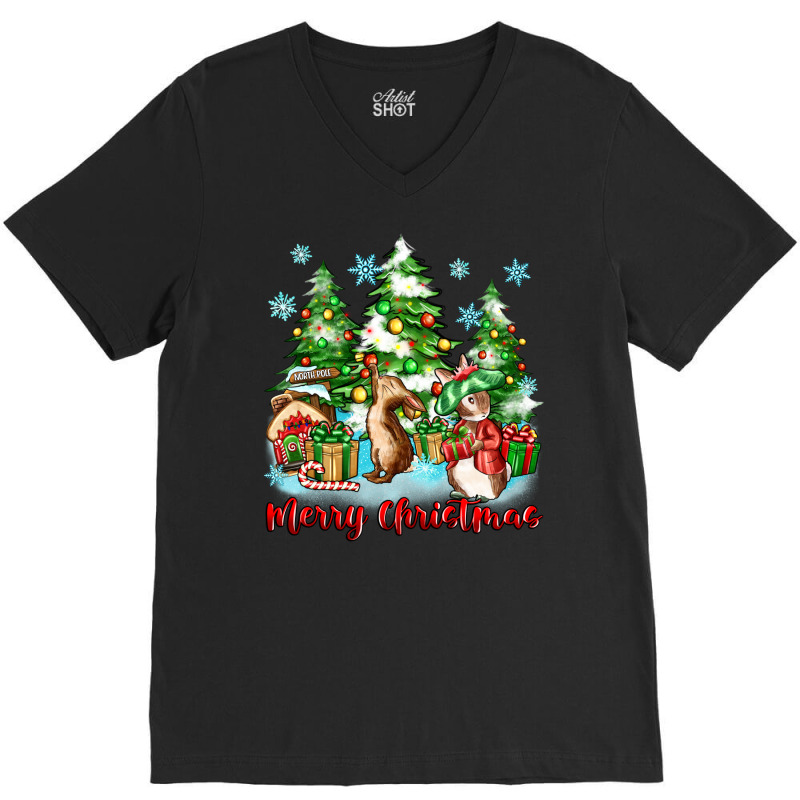 Merry Christmas Rabbits V-neck Tee | Artistshot