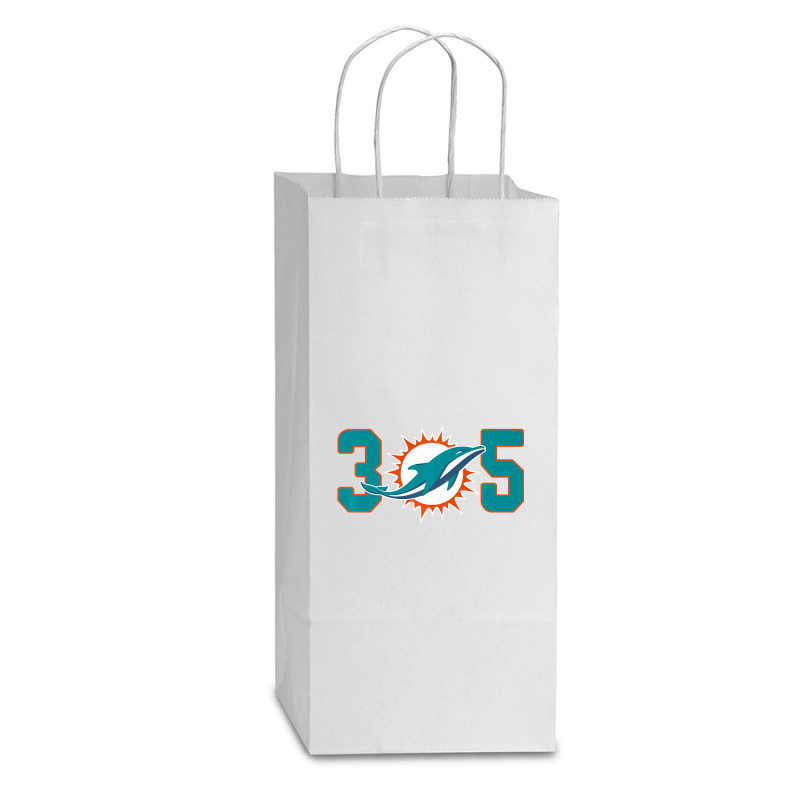 305 Modern Miami Football, Cool Dolphin, Tailgate Party Fan Premium Double Wine Paper Bag - 6 1/2 X 3 1/2 X 12 3/8 | Artistshot