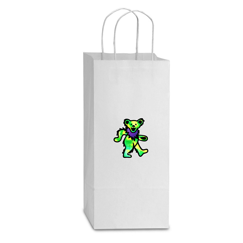 Green Grateful Dancing Hippie Classic Rock Dead Bear Double Wine Paper Bag - 6 1/2 X 3 1/2 X 12 3/8 | Artistshot