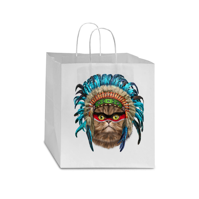 Fluffy Persian Cat Wearing Native American Indian Headdress Star Paper Bag - 13 X 7 X 13 | Artistshot