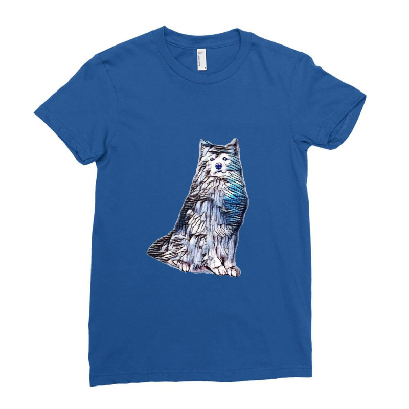 A Regal Looking Samoyed Dog S Ladies Fitted T-Shirt by Kemnabi | Artistshot