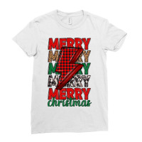 Merry Christmas Lightning Bolt Ladies Fitted T-shirt | Artistshot