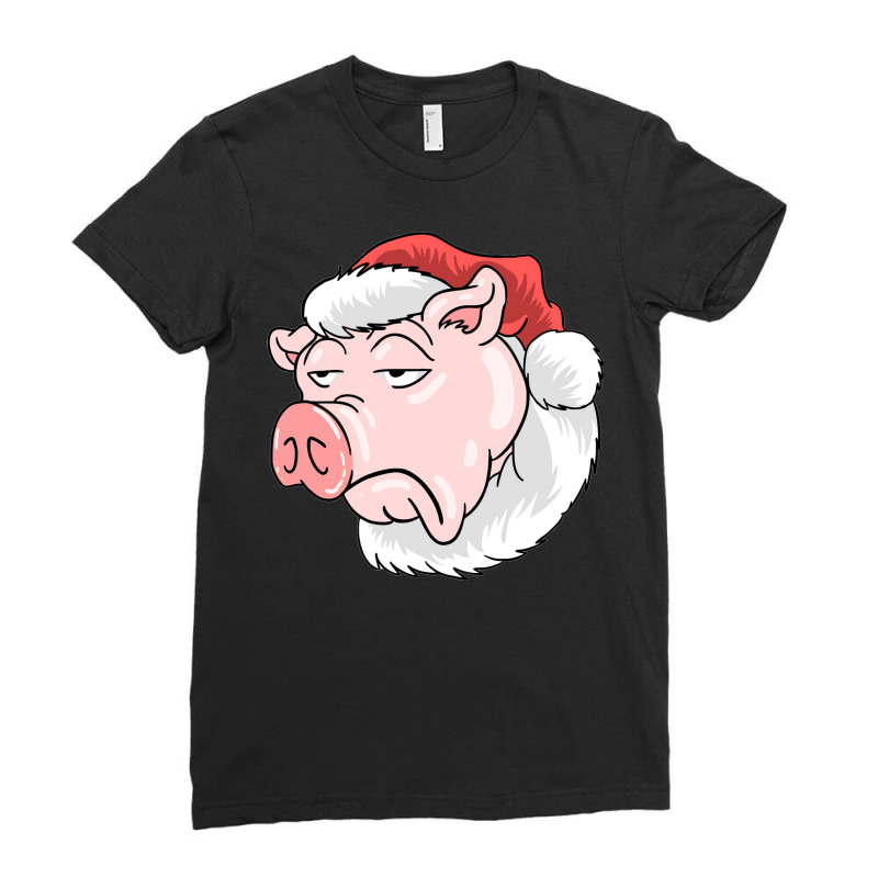 Pig Santa Christmas Funny Farming Merry Pigmas Ladies Fitted T-Shirt by BetterManufaktur | Artistshot