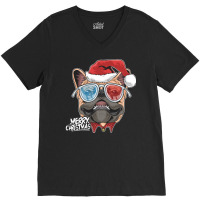 Pug Puppy Dog Santa Claus Christmas Cute Dog Face V-neck Tee | Artistshot