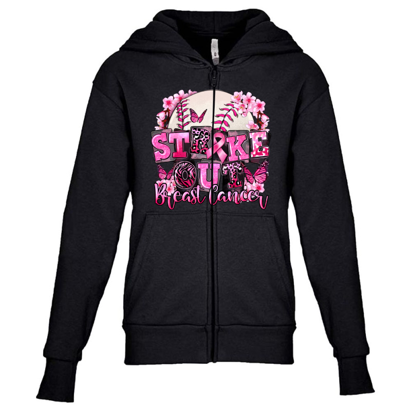 Strike Out Breast Cancer Baseball Youth Zipper Hoodie by FaDigitalArtStudio | Artistshot