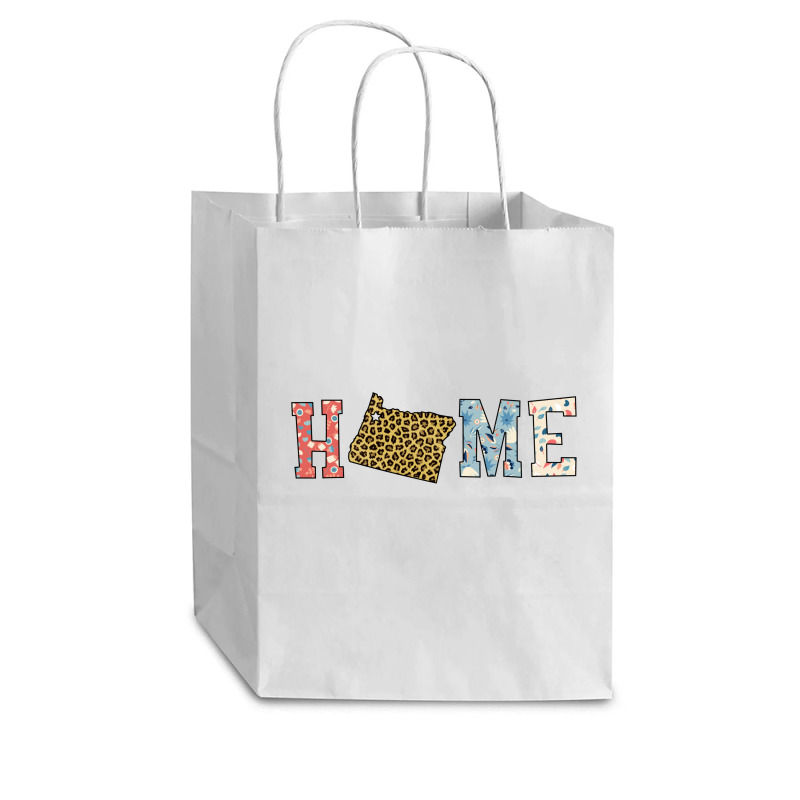 Home State Oregon Map With Floral Pattern And Leopard Texture Cub Paper Bag - 8 X 4 1/2 X 10 1/4 | Artistshot