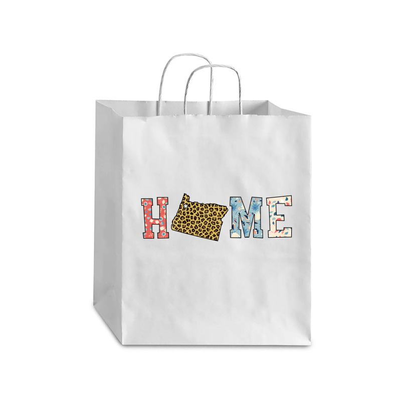 Home State Oregon Map With Floral Pattern And Leopard Texture Debie Paper Bag - 10 X 5 X 13 | Artistshot