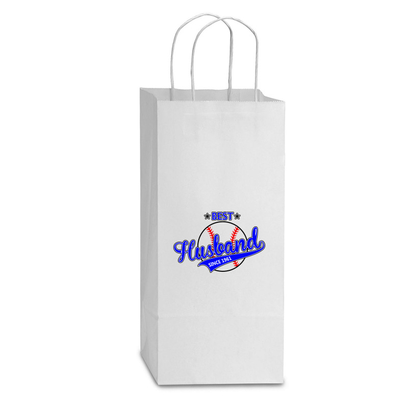 Best Husband Since 1961- Baseball Husband Double Wine Paper Bag - 6 1/2 X 3 1/2 X 12 3/8 | Artistshot