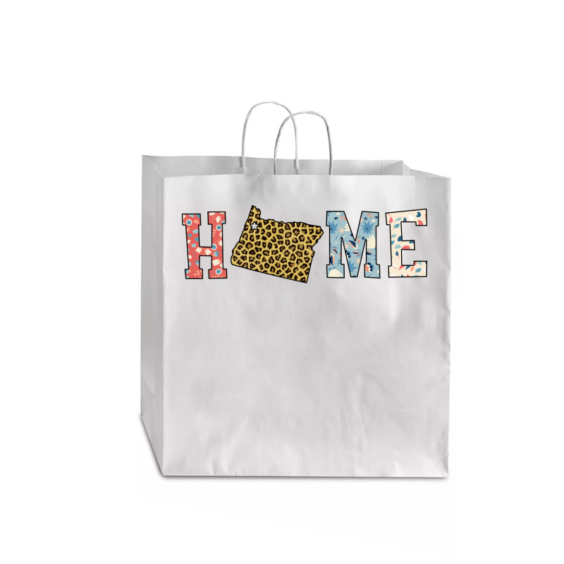 Home State Oregon Map With Floral Pattern And Leopard Texture Jumbo Paper Bag - 18 X 7 X 18 3/4 | Artistshot