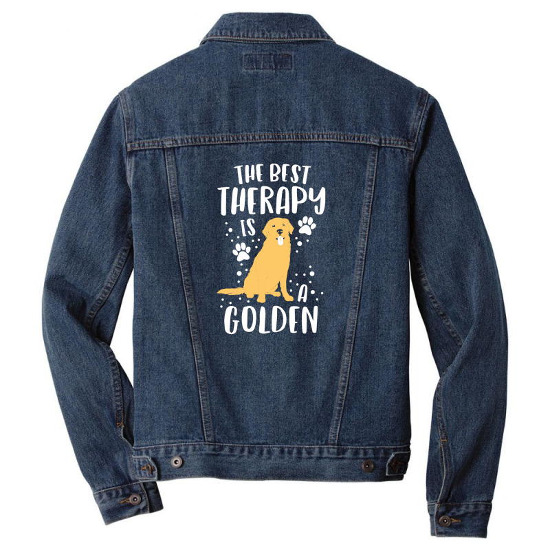 The Best Therapy Is A Golden Retriever Dog Puppy Men Denim Jacket by diegomicel | Artistshot