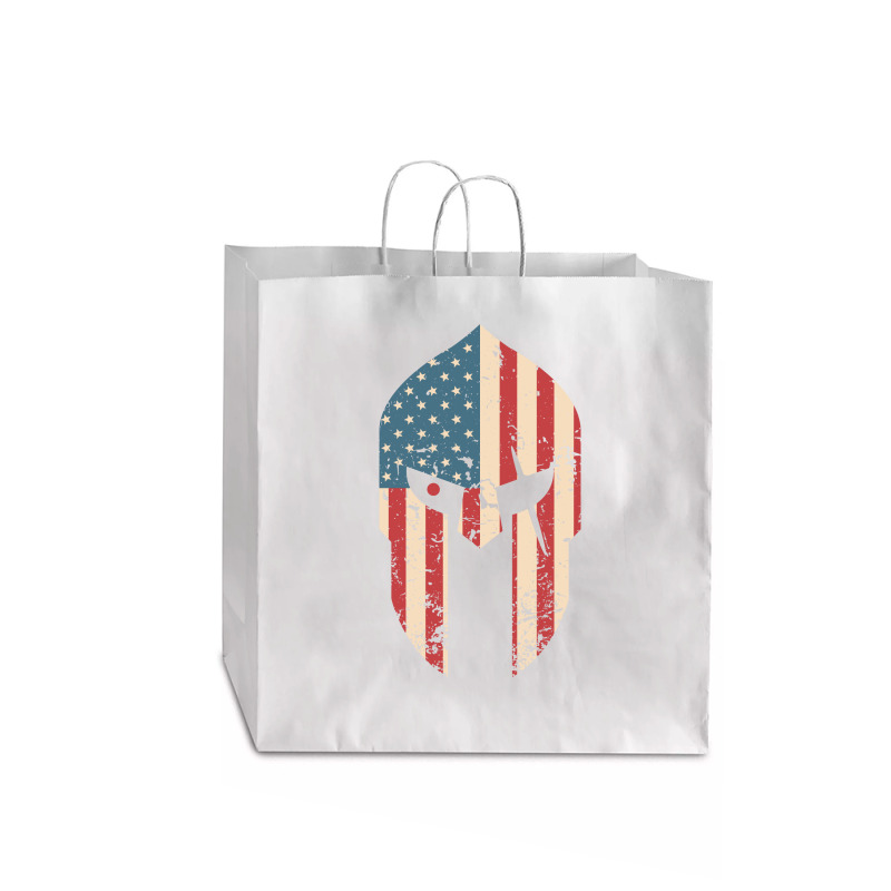 Spartan Warrior Helmet American Usa Flag | Ancient Greek Jumbo Paper Bag - 18 X 7 X 18 3/4 | Artistshot