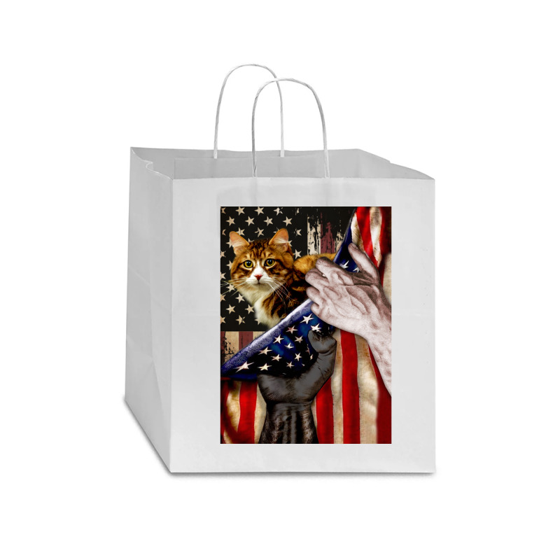 Independence Day Cat American Flag Star Paper Bag - 13 X 7 X 13 | Artistshot