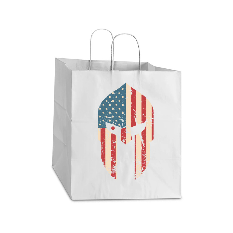 Spartan Warrior Helmet American Usa Flag | Ancient Greek Take Out Paper Bag - 14 X 10 X 15 1/2 | Artistshot