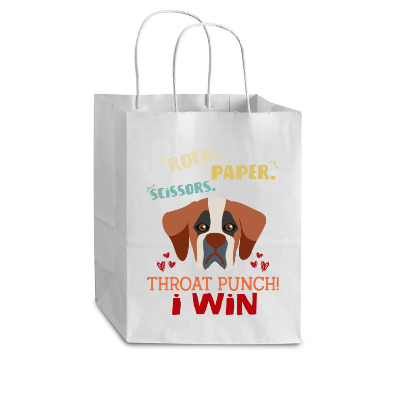 Rock Paper Scissors Throat Punch I Win Dog Retro Vintage Saint Bernard Cub Paper Bag - 8 X 4 1/2 X 10 1/4 | Artistshot