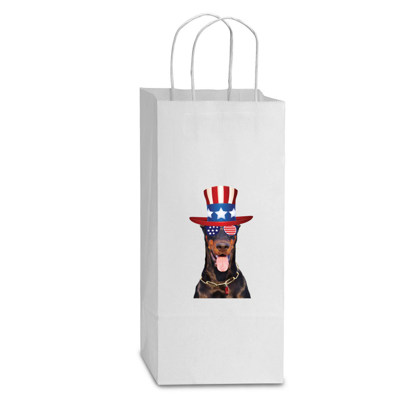 Doberman Eyewear American Flag Sunglasses Glasses And Hat 4th Of July Double Wine Paper Bag - 6 1/2 X 3 1/2 X 12 3/8 | Artistshot