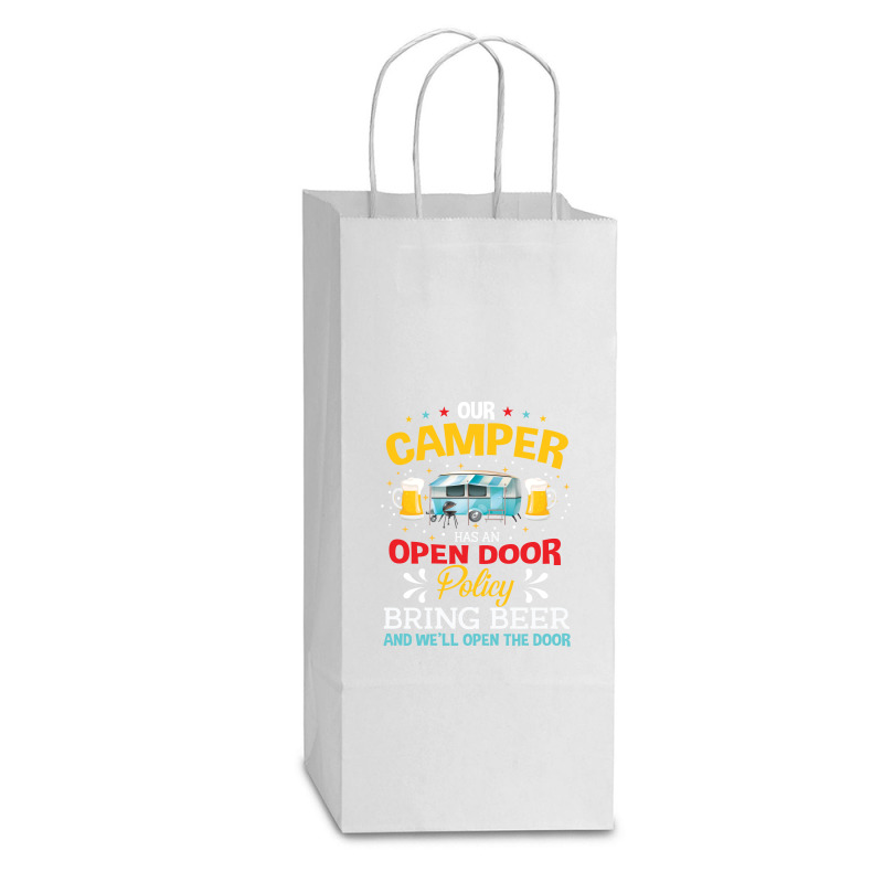 Our Camper Has An Opem Door Policy Bring Beer And Well Open The Door Double Wine Paper Bag - 6 1/2 X 3 1/2 X 12 3/8 | Artistshot