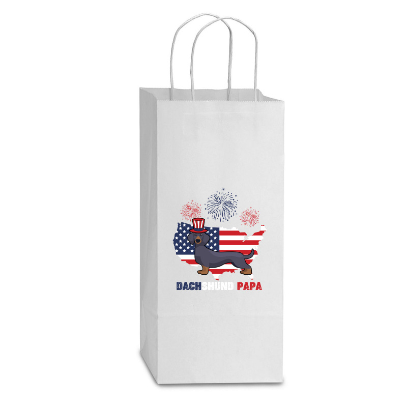 Dachshund Papa American Flag 4th Ofjuly Double Wine Paper Bag - 6 1/2 X 3 1/2 X 12 3/8 | Artistshot