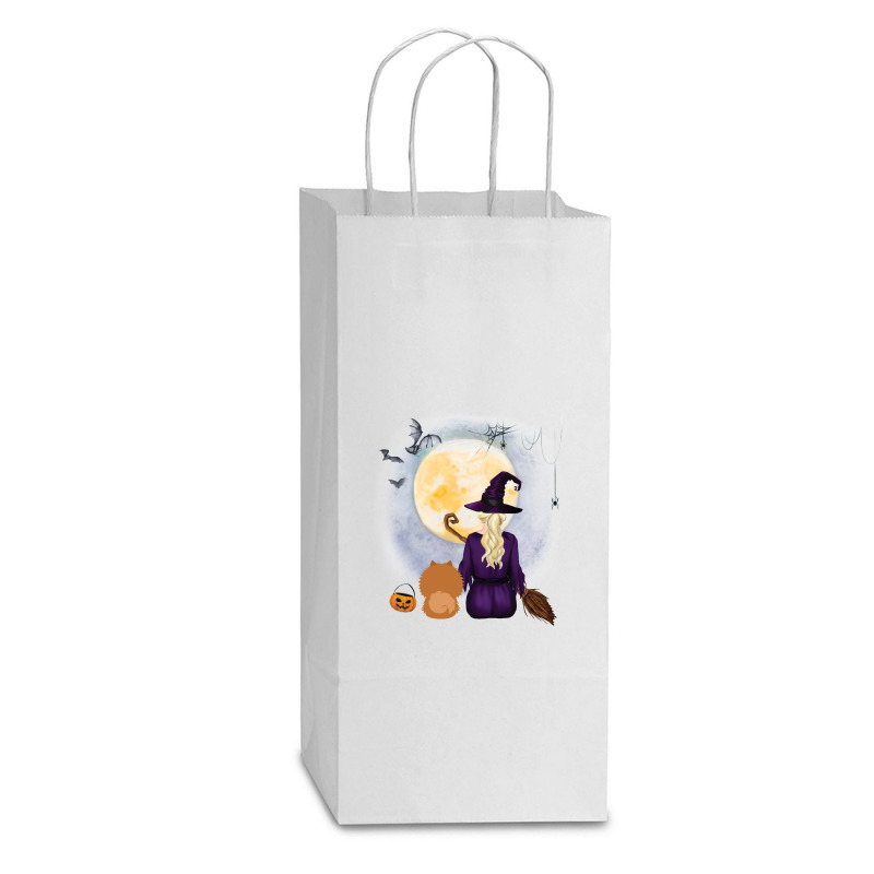 Chow Shepherd  Dog  & Witch Hanging Witch Broom Best Friends Halloween Double Wine Paper Bag - 6 1/2 X 3 1/2 X 12 3/8 | Artistshot