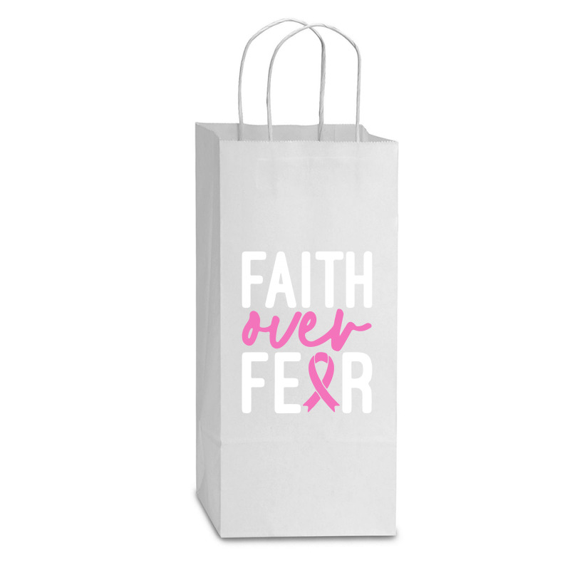 Faith Over Fear Breast Cancer For Dark Double Wine Paper Bag - 6 1/2 X 3 1/2 X 12 3/8 | Artistshot