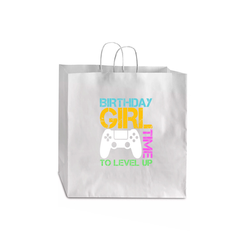 Birthday Girl Time To Level Up Funny Retro Video Gamer T-shirt Jumbo Paper Bag - 18 X 7 X 18 3/4 | Artistshot