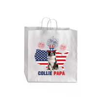 Collie Papa American Flag 4th Of July Jumbo Paper Bag - 18 X 7 X 18 3/4 | Artistshot