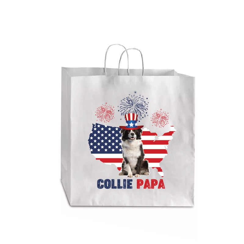 Collie Papa American Flag 4th Of July Jumbo Paper Bag - 18 X 7 X 18 3/4 | Artistshot