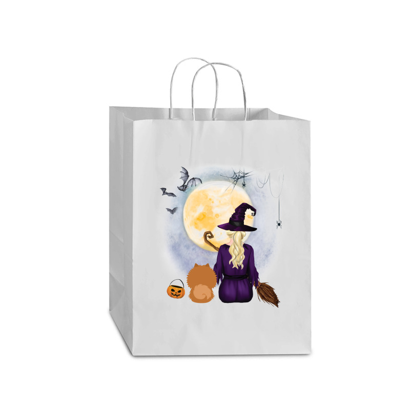 Chow Shepherd  Dog  & Witch Hanging Witch Broom Best Friends Halloween Mart Paper Bag -13 X 7 X 17 | Artistshot