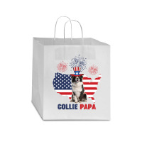 Collie Papa American Flag 4th Of July Star Paper Bag - 13 X 7 X 13 | Artistshot