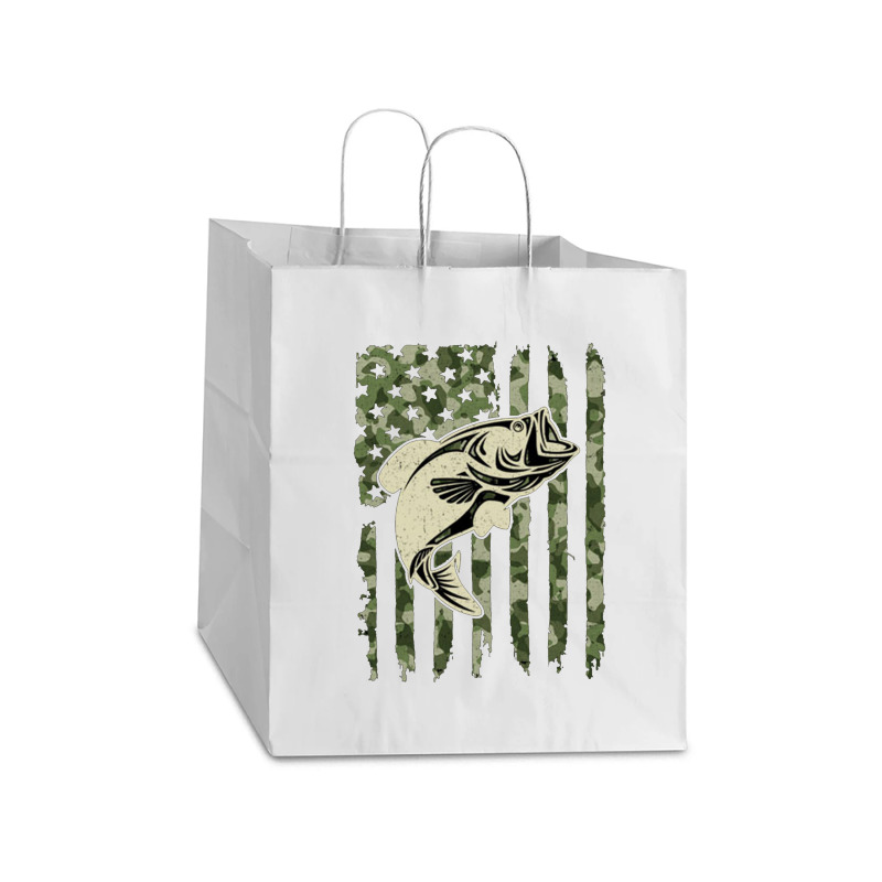 Camouflage American Flag Bass Fishing Take Out Paper Bag - 14 X 10 X 15 1/2 | Artistshot