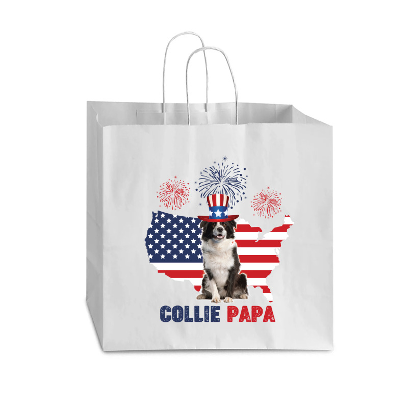 Collie Papa American Flag 4th Of July Vogue Paper Bag - 16 X 6 X 12 | Artistshot