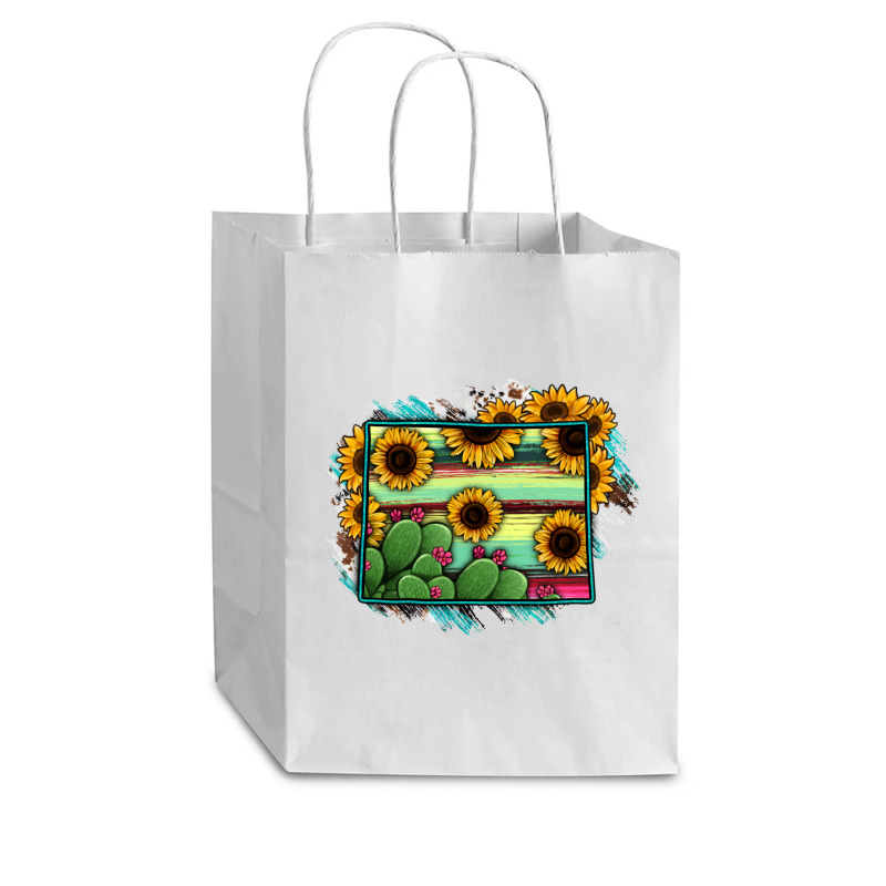 Wyoming Map Sunflower Cactus Serape Cub Paper Bag - 8 X 4 1/2 X 10 1/4 | Artistshot