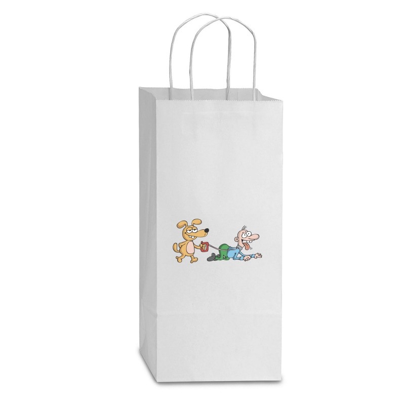 Dog Walking Its Owner Double Wine Paper Bag - 6 1/2 X 3 1/2 X 12 3/8 | Artistshot