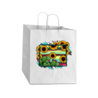 Wyoming Map Sunflower Cactus Serape Take Out Paper Bag - 14 X 10 X 15 1/2 | Artistshot