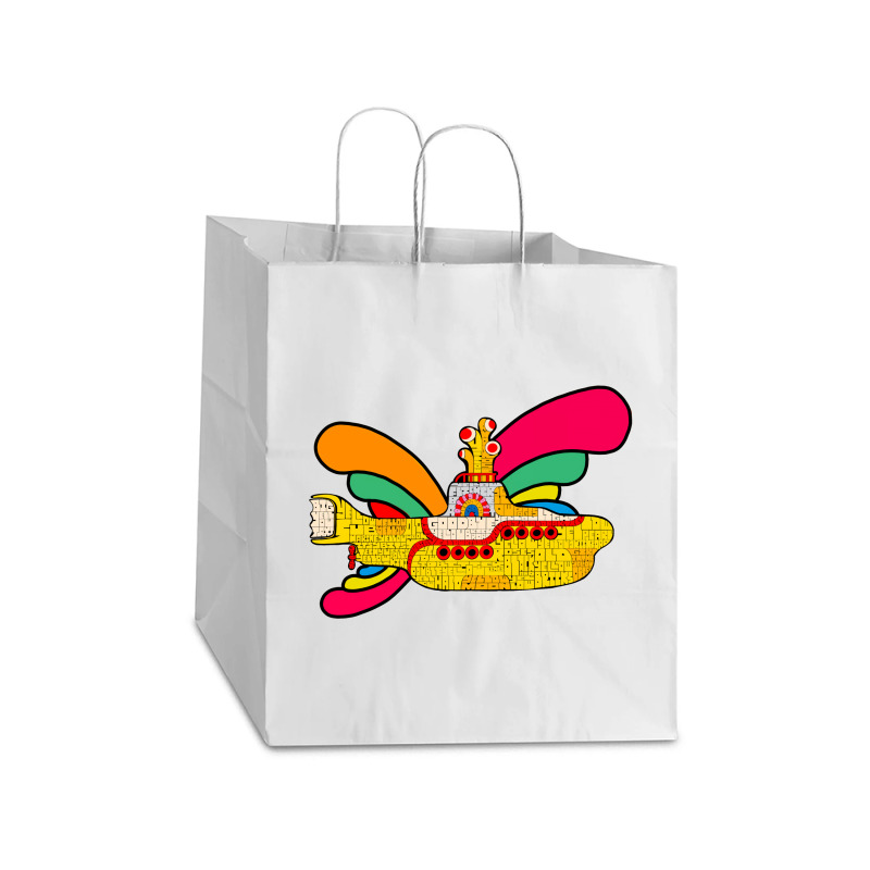 Hand Drawn Yellow Submarine Take Out Paper Bag - 14 X 10 X 15 1/2 | Artistshot