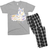 Sitting Wolf Painting T  Shirt Smiling Wolf T  Shirt Men's T-shirt Pajama Set | Artistshot