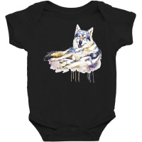 Sitting Wolf Painting T  Shirt Smiling Wolf T  Shirt Baby Bodysuit | Artistshot