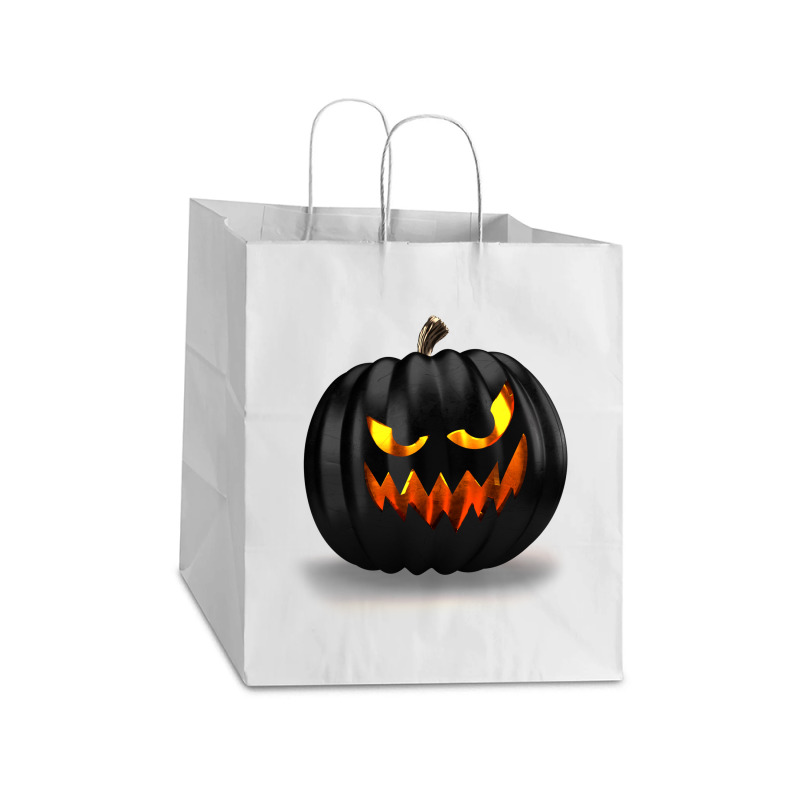 Scary Jack O Lantern Halloween Take Out Paper Bag - 14 X 10 X 15 1/2 | Artistshot