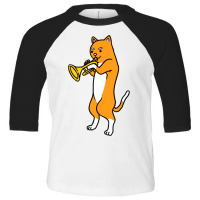 Cat Playing Trumpet For Cat Lover Toddler 3/4 Sleeve Tee | Artistshot