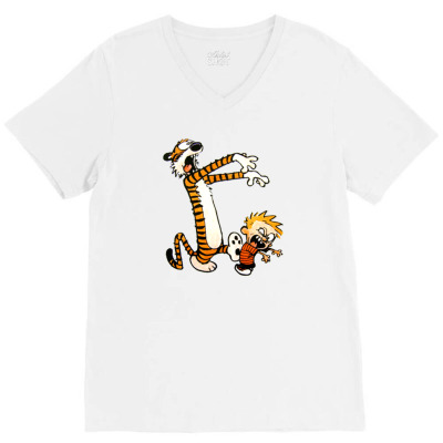 Calvin And Hobbes Halloween Zombie V-neck Tee Designed By Roxanne