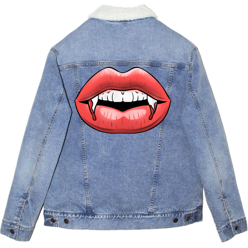 Vampire Fangs For Halloween Unisex Sherpa-Lined Denim Jacket by queerappear | Artistshot