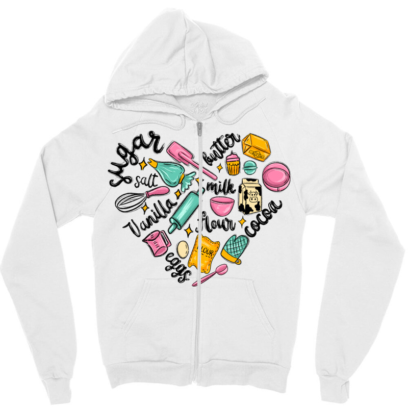 Vanilla Eggs Sugar Cocoa And Kitchen Heart Zipper Hoodie by MaliasSmallBusiness | Artistshot