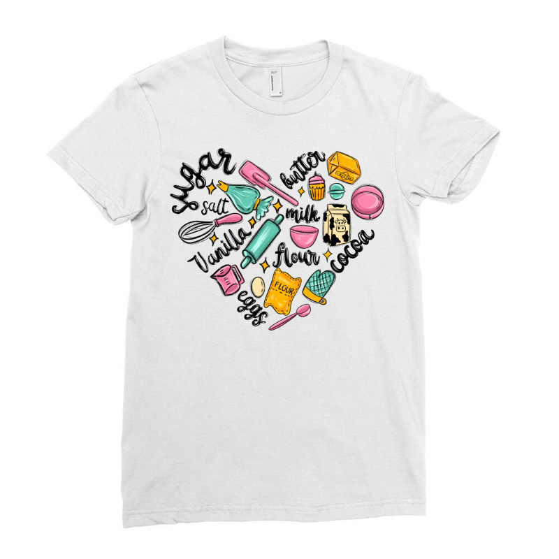 Vanilla Eggs Sugar Cocoa And Kitchen Heart Ladies Fitted T-Shirt by MaliasSmallBusiness | Artistshot