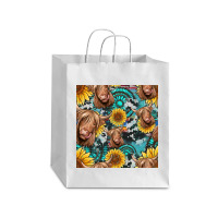 Highland Cow Sunflowers Turquoise Seamless Pattern Debie Paper Bag - 10 X 5 X 13 | Artistshot