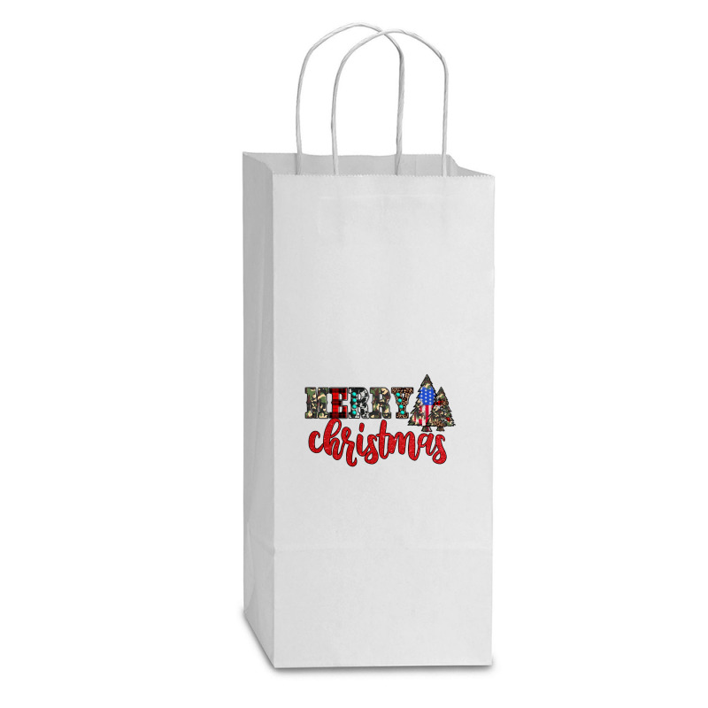 Merry Christmas Double Wine Paper Bag - 6 1/2 X 3 1/2 X 12 3/8 | Artistshot