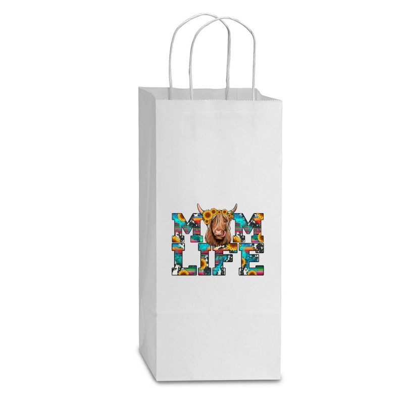 Mom Life Highland Cow Double Wine Paper Bag - 6 1/2 X 3 1/2 X 12 3/8 | Artistshot