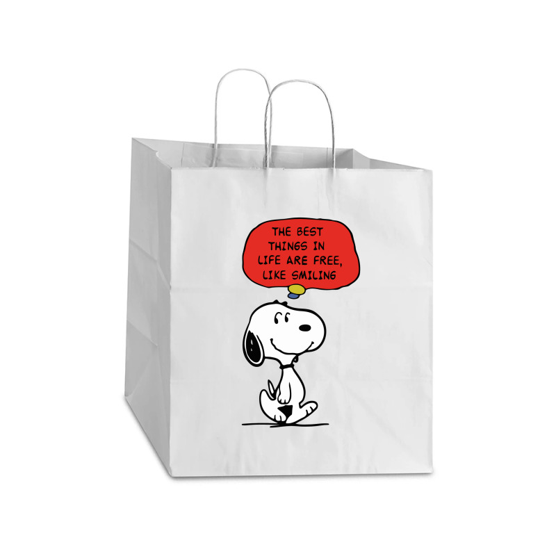 Peanuts Best Things In Life Are Free Take Out Paper Bag - 14 X 10 X 15 1/2 | Artistshot