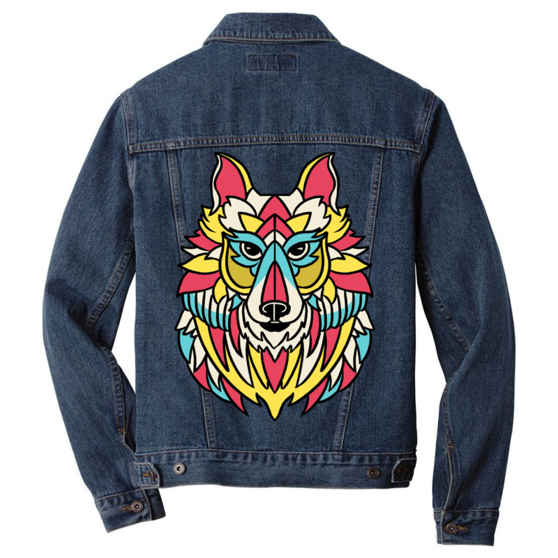 Native American Wolf Head For Tribal Art Lover Men Denim Jacket by queerappear | Artistshot