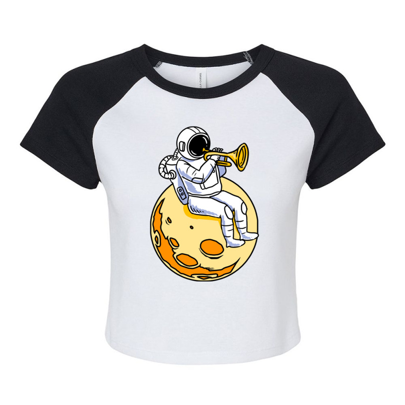 Astronaut Playing Trumpet For Trumpet Player Raglan Crop Top by queerappear | Artistshot