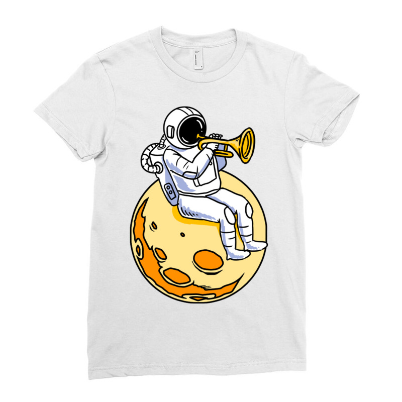 Astronaut Playing Trumpet For Trumpet Player Ladies Fitted T-Shirt by queerappear | Artistshot